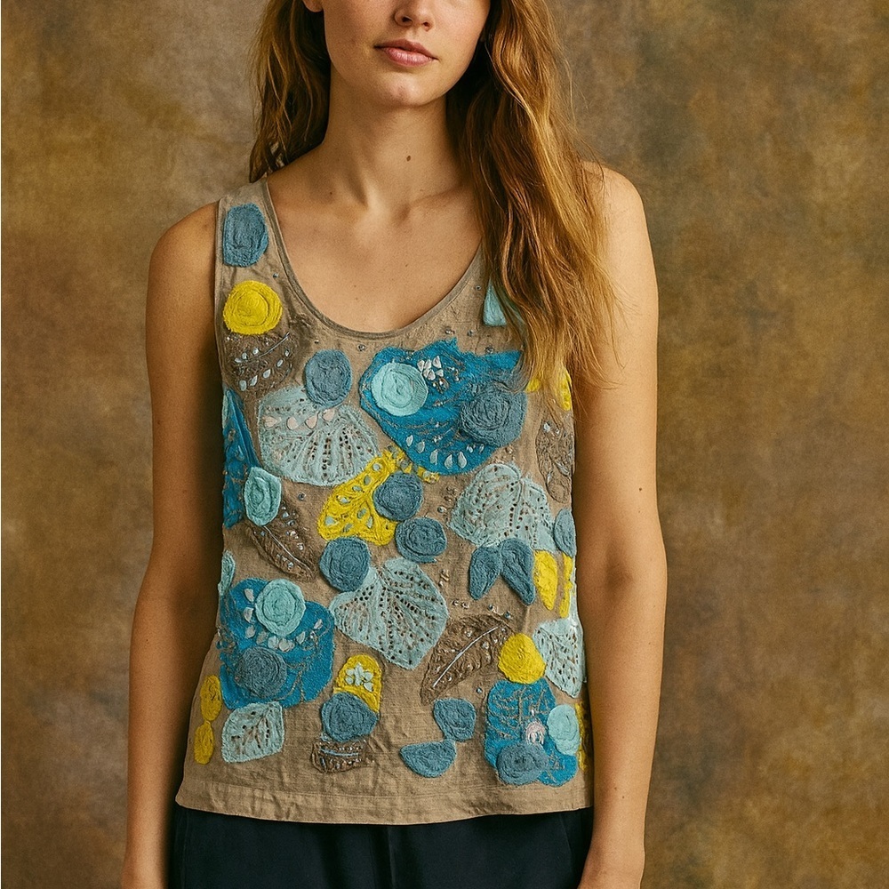 Embroidered Floral Tank Top - Multicolor
